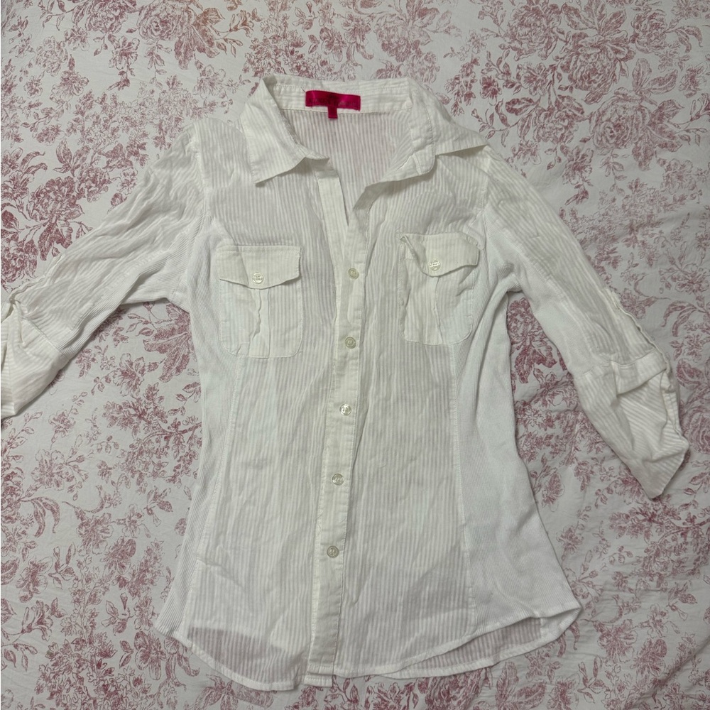 White Lightweight Button-Down Shirt